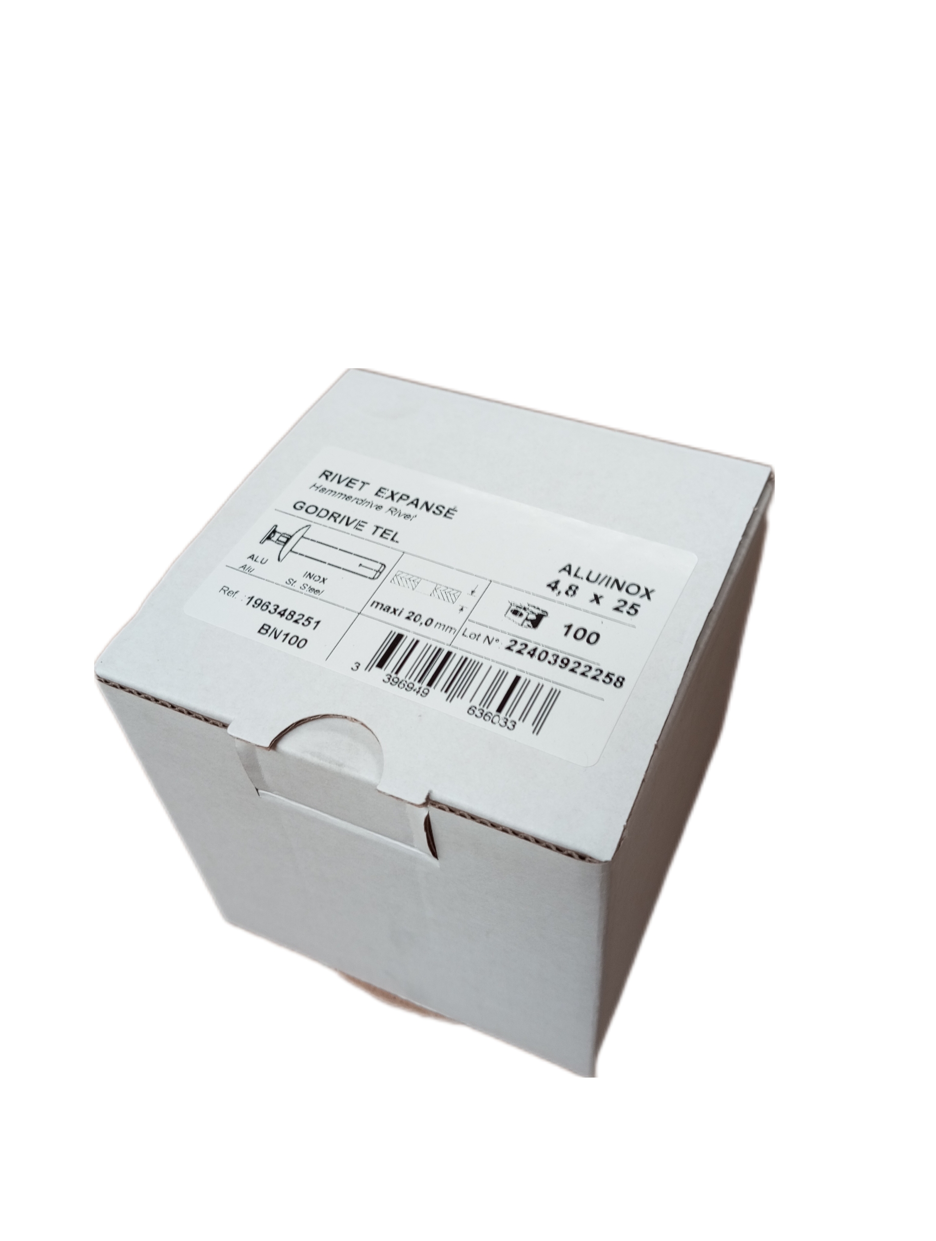 Rivet De Fixation 4.8X25 Boite + Gencod 100 Rivets